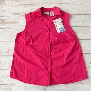 Women’s XL Hot Pink Button Up Sleeveless Short Tank Top X Large 16W NEW Tags